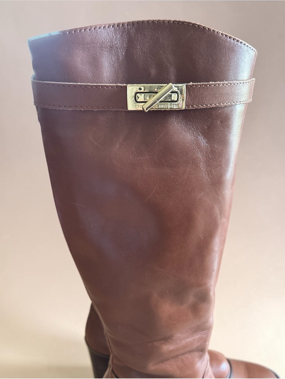 Tommy Hilfiger Mackenzie Women’s Tall Brown Cognac Leather Boots - Size 6.5 - Picture 4 of 6